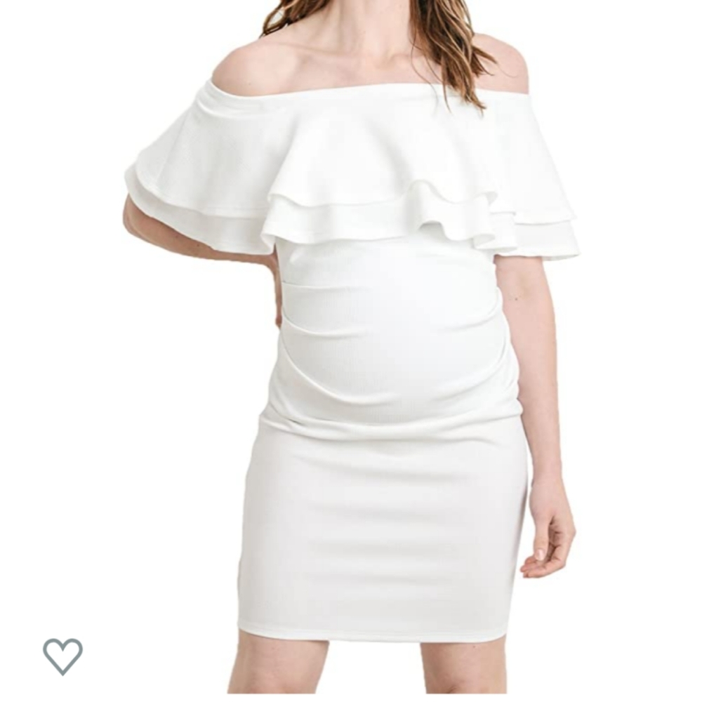 Off Shoulder Maternity Dress with Double Ruffle